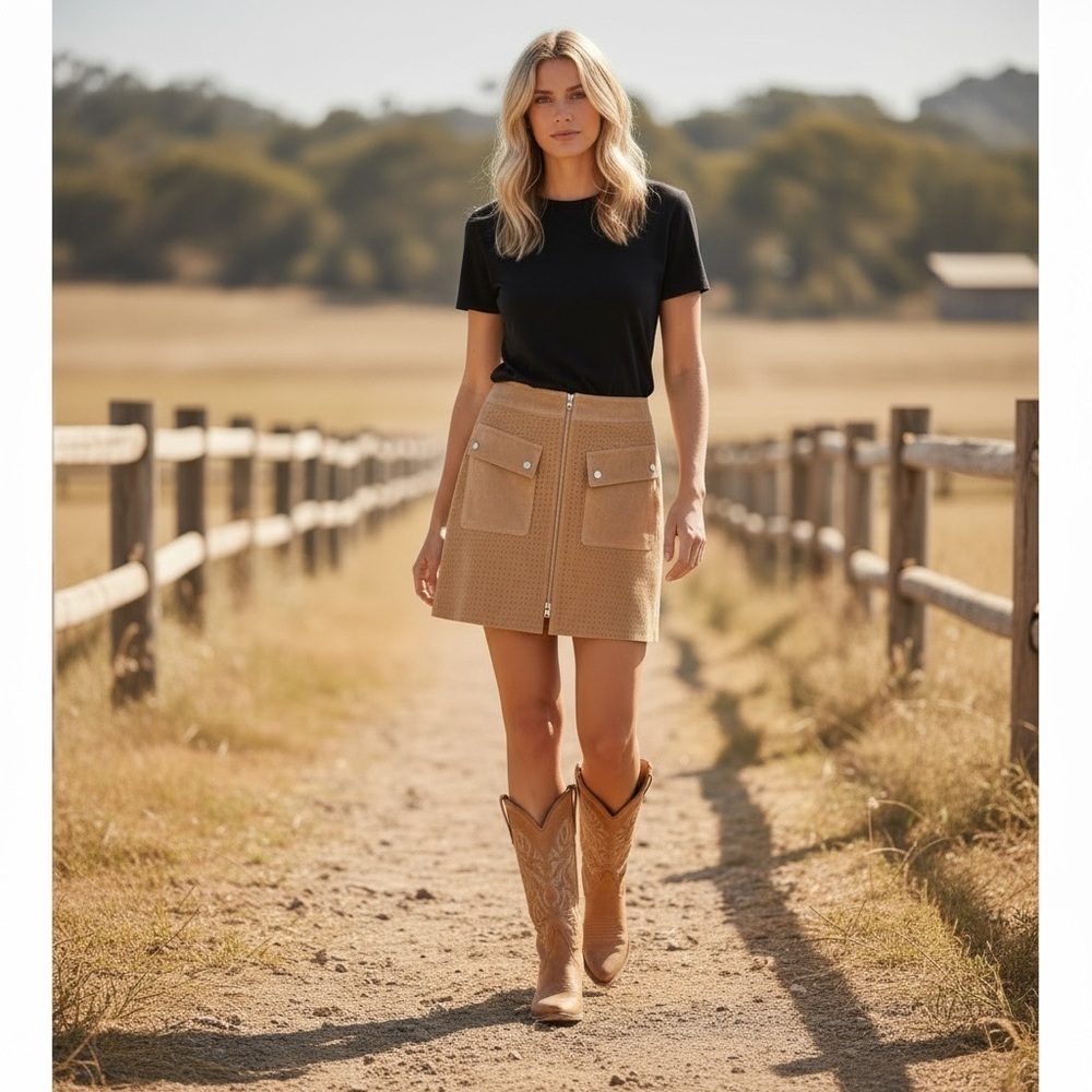 NWT Margaret Godfrey Suede leather Mini Skirt 8 Festival Cowgirl
